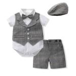 Baby Boy Gentleman Vest Outfit Set with Bow Tie & Cap