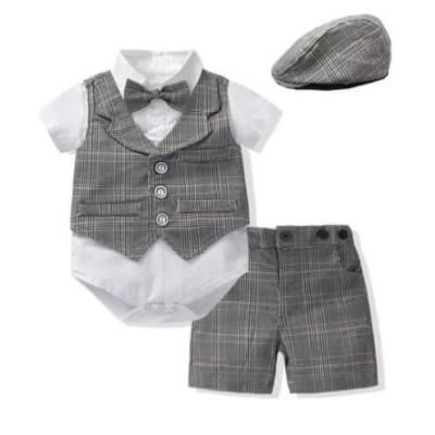 Baby Boy Gentleman Vest Outfit Set with Bow Tie & Cap