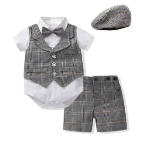 Baby Boy Gentleman Vest Outfit Set with Bow Tie & Cap