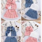 Baby Girl Denim Skirt Outfit Set (3–18 Months) – Stylish 3-Piece Set