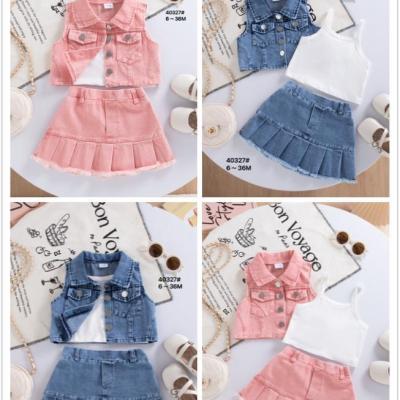 Baby Girl Denim Skirt Outfit Set (3–18 Months) – Stylish 3-Piece Set